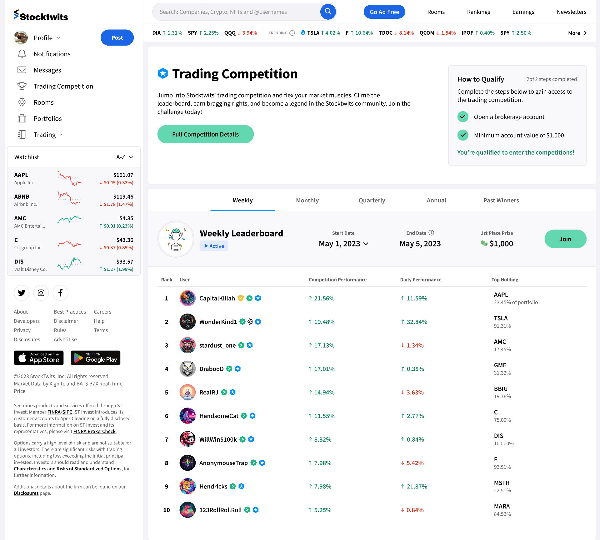 Trading Competition Interface